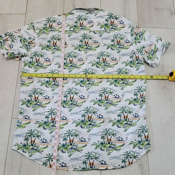 Huntington Beach Club Shirt, Sz XL, Tropical Print White/Green/Orange, Cotton - Picture 6 of 8